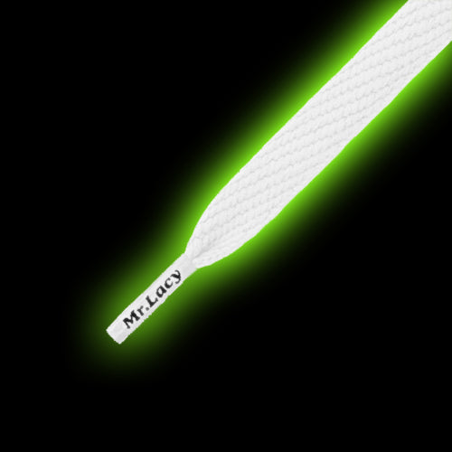 Mr Lacy Flatties Jr - Glow In The Dark Shoelaces - White to Green