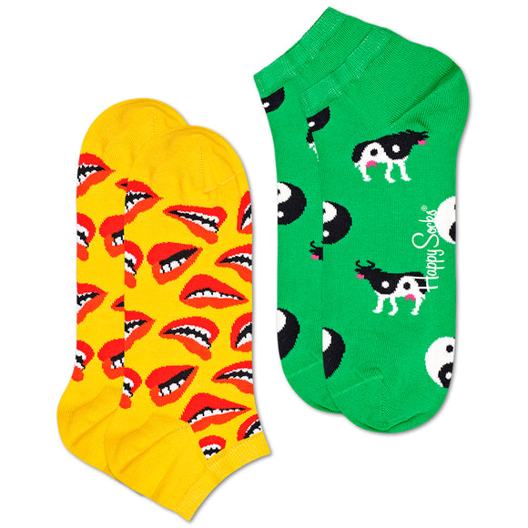 Happy Socks Women's Lips & Yin Yang Cows Ankle Socks - 2 Pack
